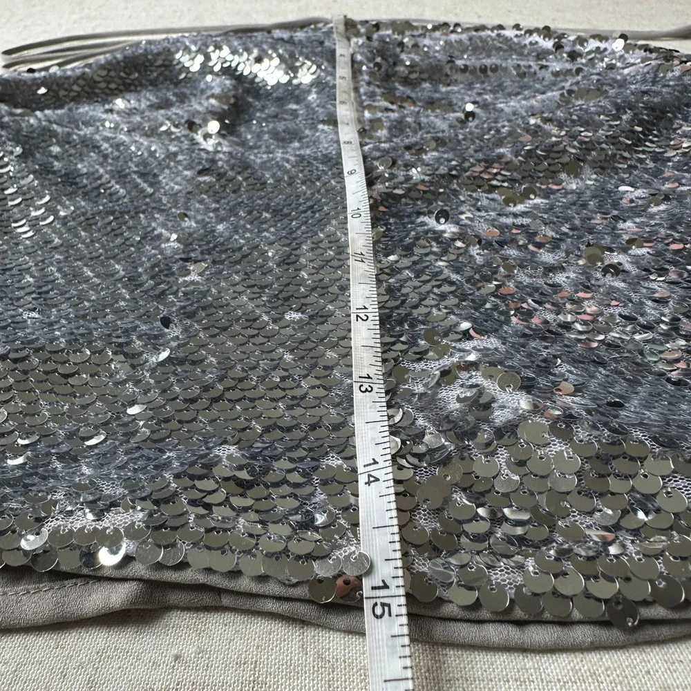 Reformation Tula Top Silver Sequin Halter Top Open Back 0 - Picture 8 of 8